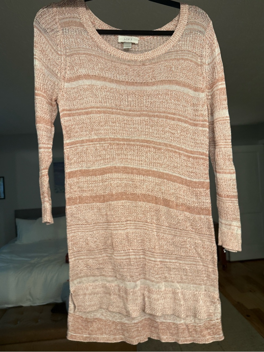 LOFT Pink and Cream Long-Sleeve Knit Dress